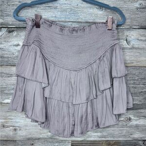 MUSTARD SEED Mini Skirt Tiered Ruffle Smocked Skort Dusty Rose Satin Medium